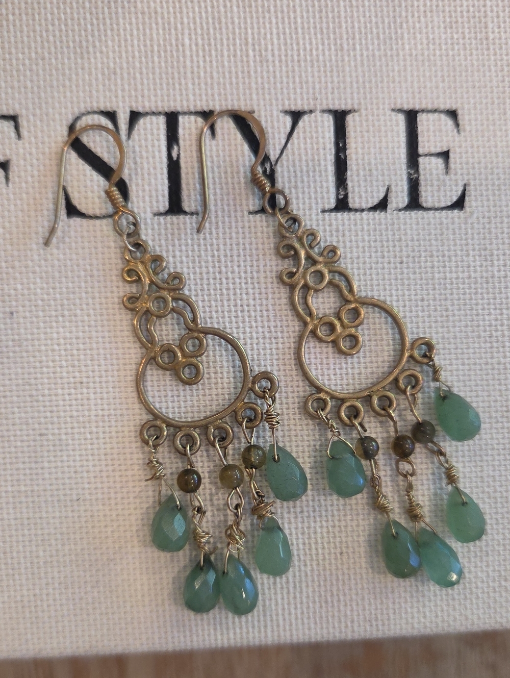 Bohemian Green Teardrop Chandelier Earrings
